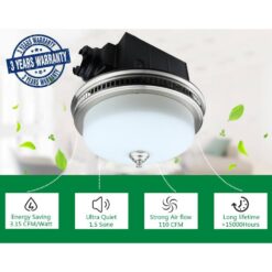 Akicon 110 CFM Ceiling Bathroom Exhaust Fan with LED Light and Nightlight, Round Frosted Glass Cover Brushed Nickel Grille