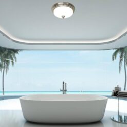 Akicon 110 CFM Ceiling Bathroom Exhaust Fan with LED Light and Nightlight, Round Frosted Glass Cover Brushed Nickel Grille