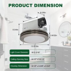 Akicon Bathroom Exhaust Fan Light, 80 CFM 2-Sones, 15-Watt Dimmable 3000K/4000K/5500K 3CCT LED Light (Brushed Nickel)