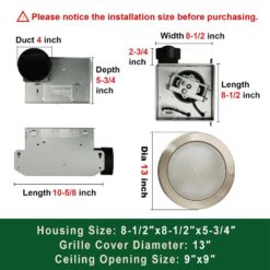 Decorative Brushed Nickel 80 CFM Ceiling Bathroom Exhaust Fan with LED Light
