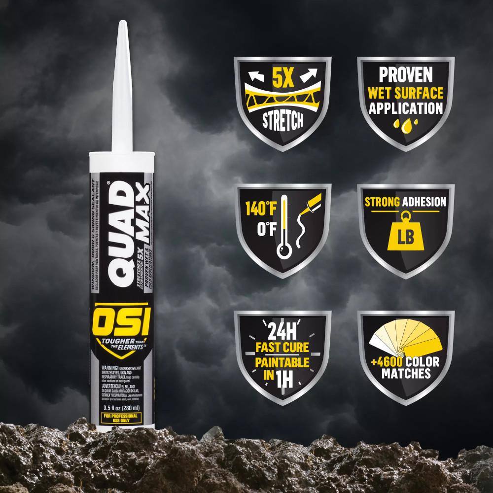 OSI QUAD Max 9.5 fl. oz. Clear #000 Exterior, Window, Door, and Siding Caulk Sealant (12-pack)