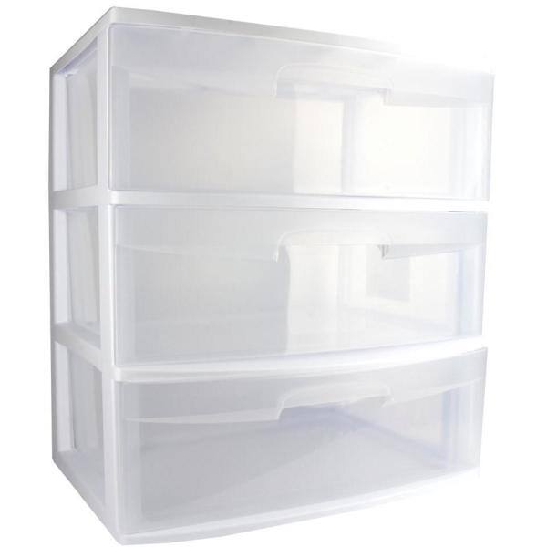 Sterilite 25.625 in. H x 15.25 in. W x 21.875 in. D Home 3 Drawer Wide Storage Cart Container with Casters (4-Pack)