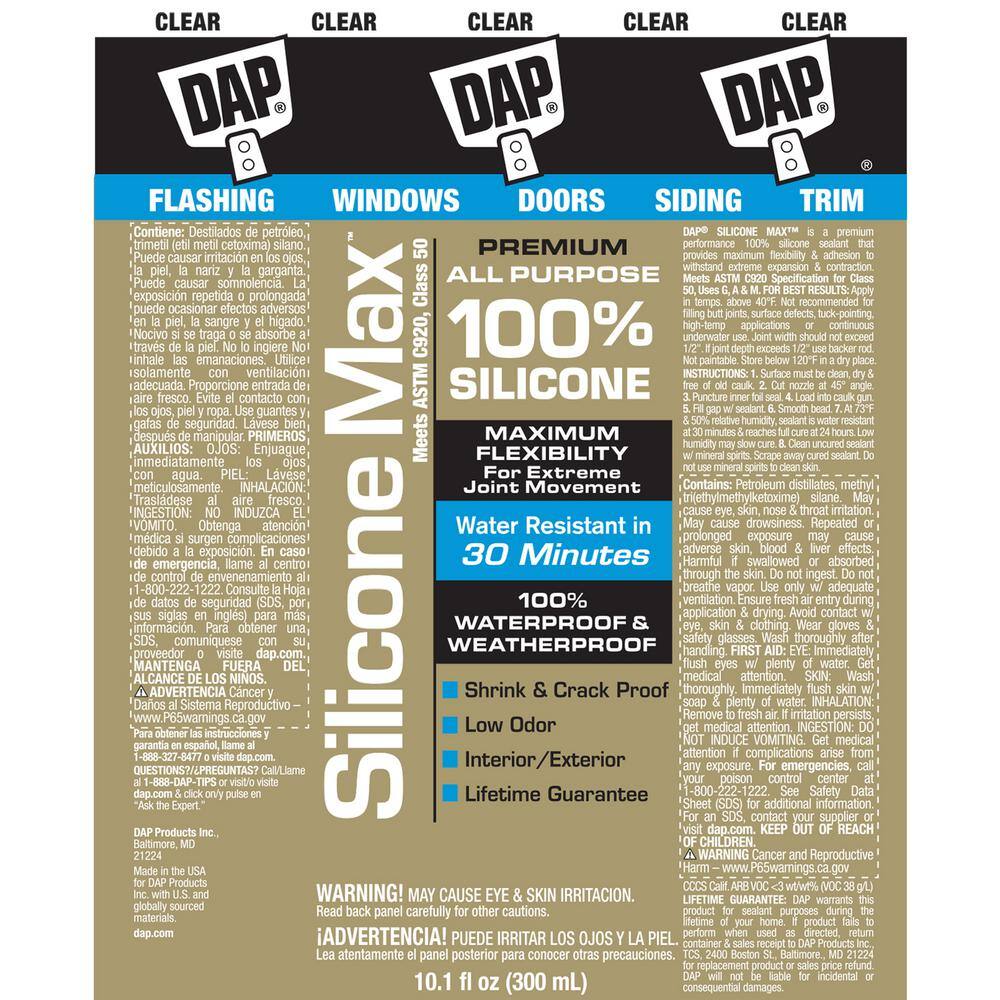 DAP Silicone Max 2.8 oz. Clear Premium Window, Door and Siding Silicone Sealant (12-Pack)