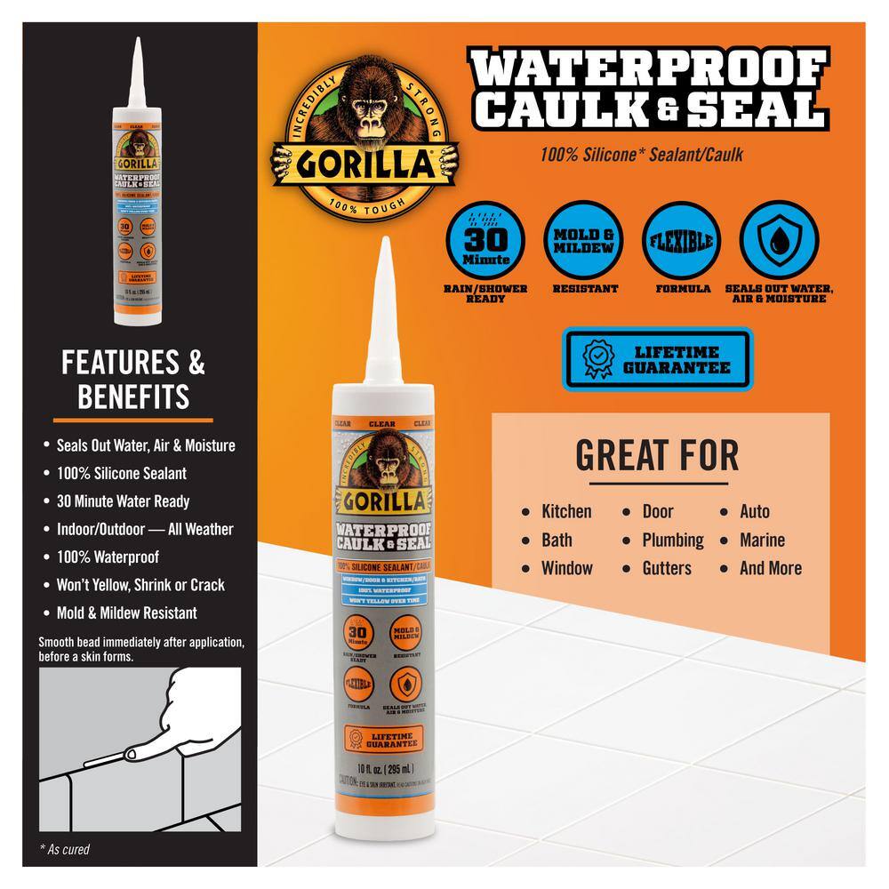 Gorilla 10 oz. Waterproof Caulk and Seal 100% Silicone Sealant Clear ( 12-Pack)