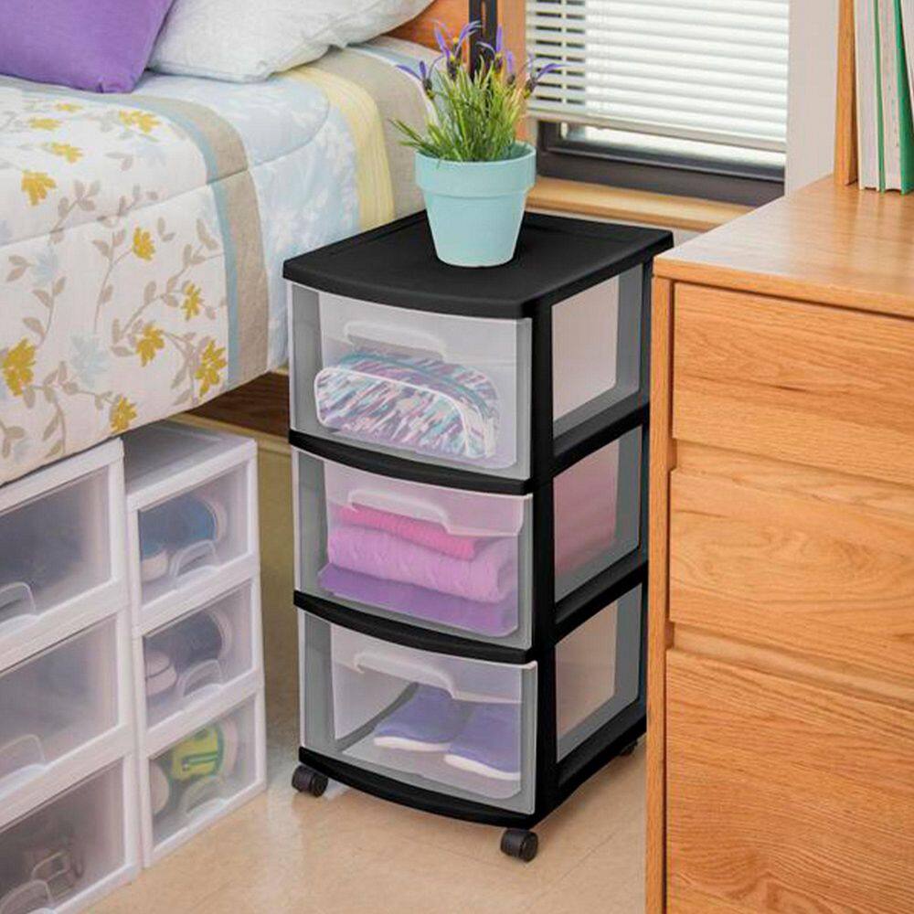 Sterilite 3-Drawer Storage Cart, Clear with Black Frame (2-Pack)