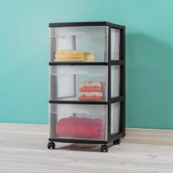 Sterilite 3-Drawer Storage Cart, Clear with Black Frame (2-Pack)