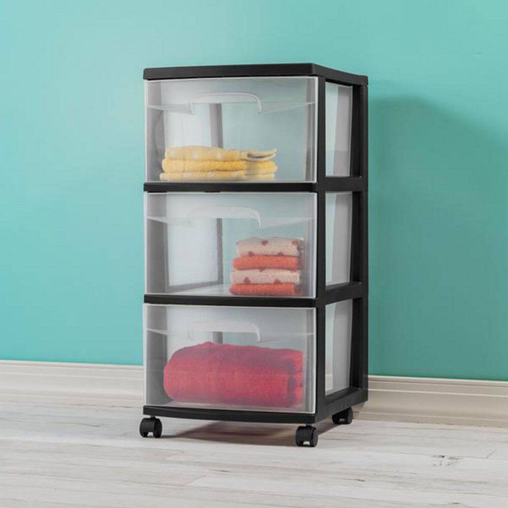 Sterilite 3-Drawer Storage Cart, Clear with Black Frame (2-Pack)