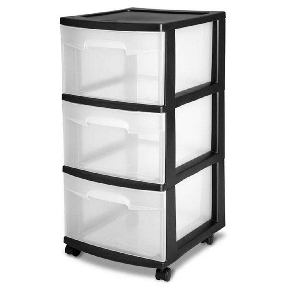 Sterilite 3-Drawer Storage Cart, Clear with Black Frame (2-Pack)