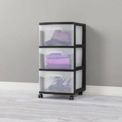Sterilite 3-Drawer Storage Cart, Clear with Black Frame (2-Pack)