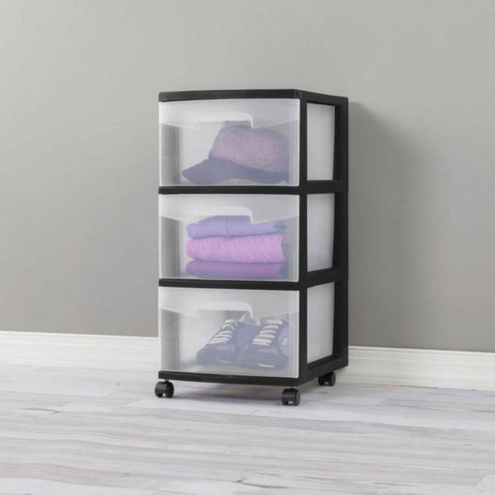 Sterilite 3-Drawer Storage Cart, Clear with Black Frame (2-Pack)