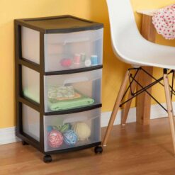 Sterilite 3-Drawer Storage Cart, Clear with Black Frame (2-Pack)