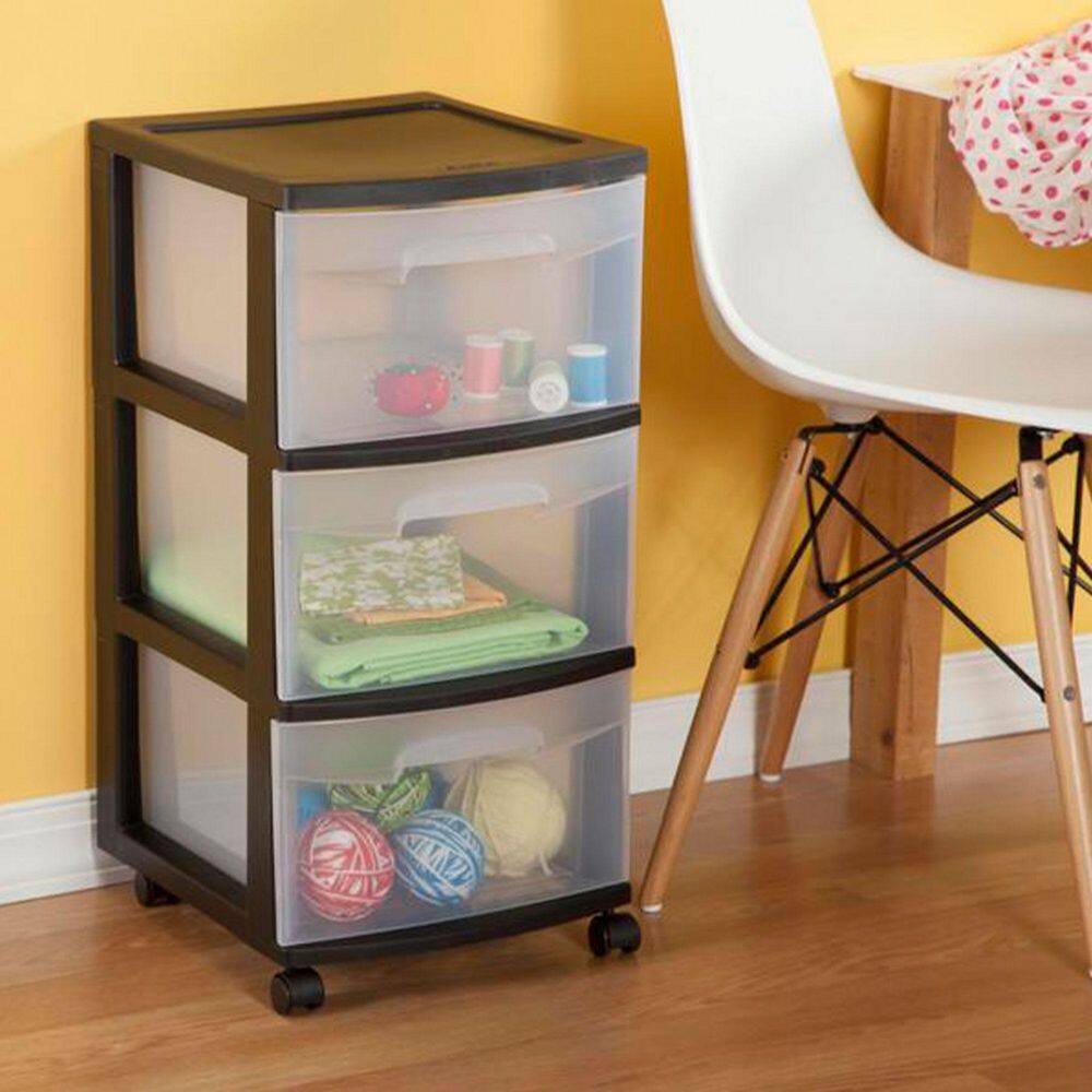 Sterilite 3-Drawer Storage Cart, Clear with Black Frame (2-Pack)