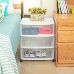 Sterilite 13.25 in. W x 7 in. H x 19.12 in. D Clear Stackable Pull-Out Plastic 3-Drawer Storage (3-Pack)