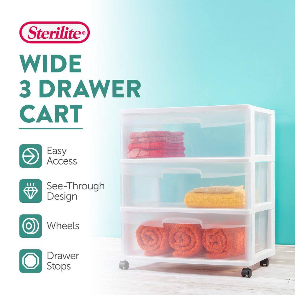 Sterilite 13.25 in. W x 7 in. H x 19.12 in. D Clear Stackable Pull-Out Plastic 3-Drawer Storage (3-Pack)