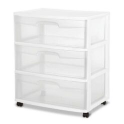 Sterilite 13.25 in. W x 7 in. H x 19.12 in. D Clear Stackable Pull-Out Plastic 3-Drawer Storage (3-Pack)