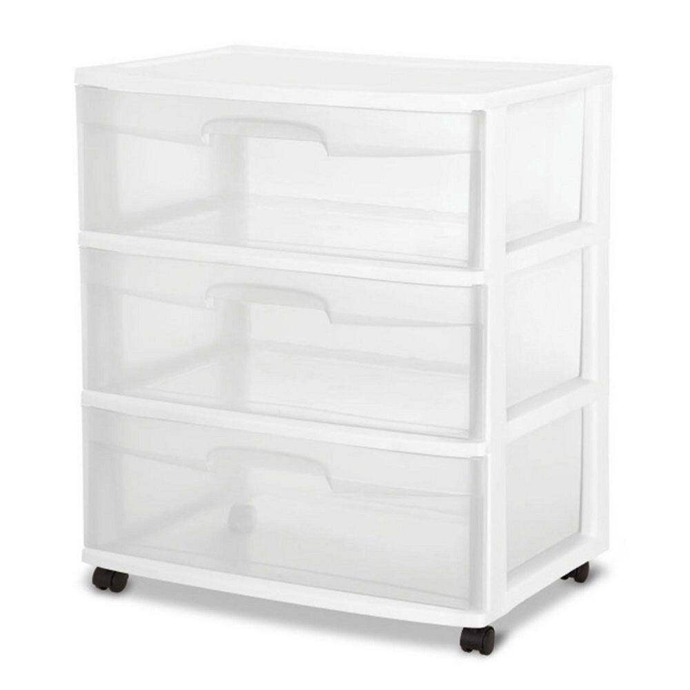 Sterilite 13.25 in. W x 7 in. H x 19.12 in. D Clear Stackable Pull-Out Plastic 3-Drawer Storage (3-Pack)
