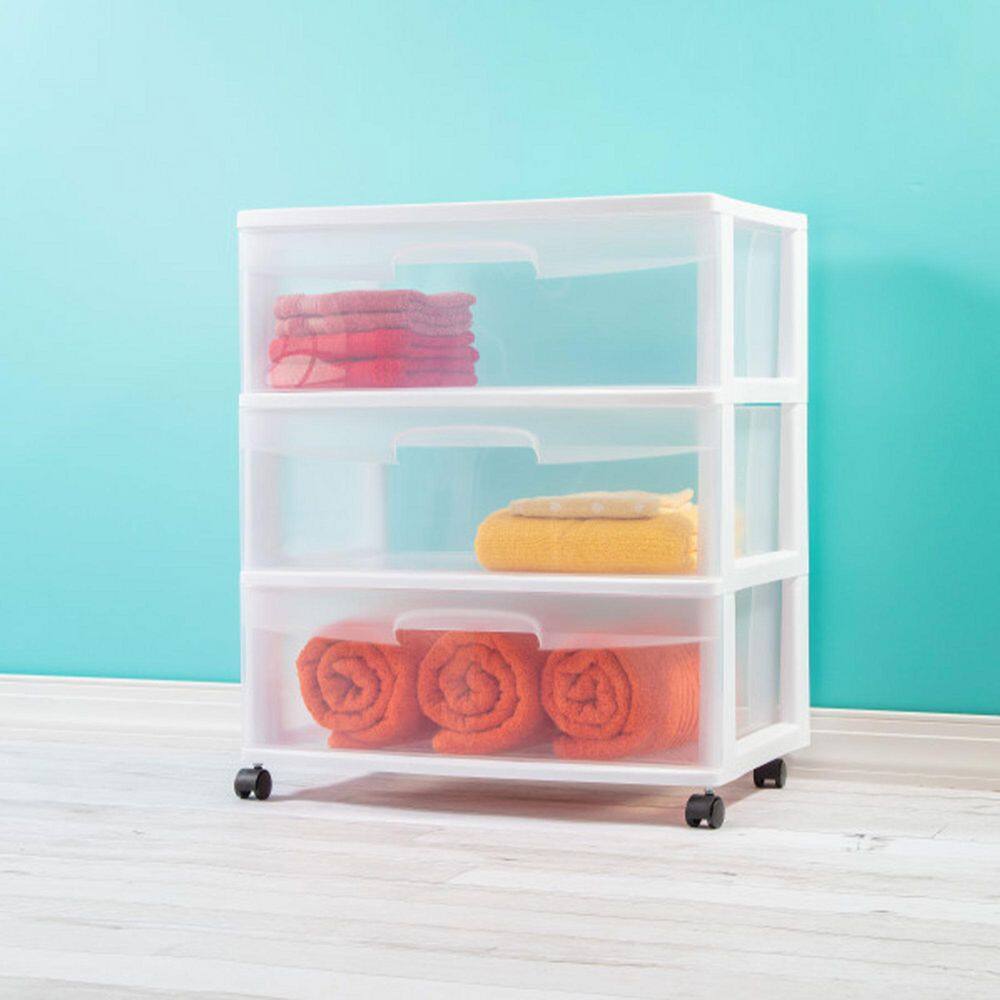 Sterilite 13.25 in. W x 7 in. H x 19.12 in. D Clear Stackable Pull-Out Plastic 3-Drawer Storage (3-Pack)