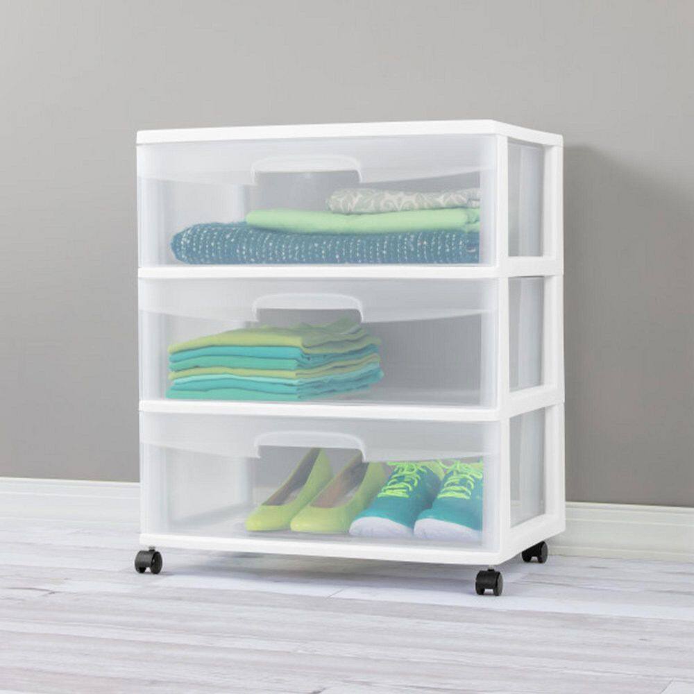 Sterilite 13.25 in. W x 7 in. H x 19.12 in. D Clear Stackable Pull-Out Plastic 3-Drawer Storage (3-Pack)