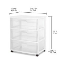 Sterilite 13.25 in. W x 7 in. H x 19.12 in. D Clear Stackable Pull-Out Plastic 3-Drawer Storage (3-Pack)