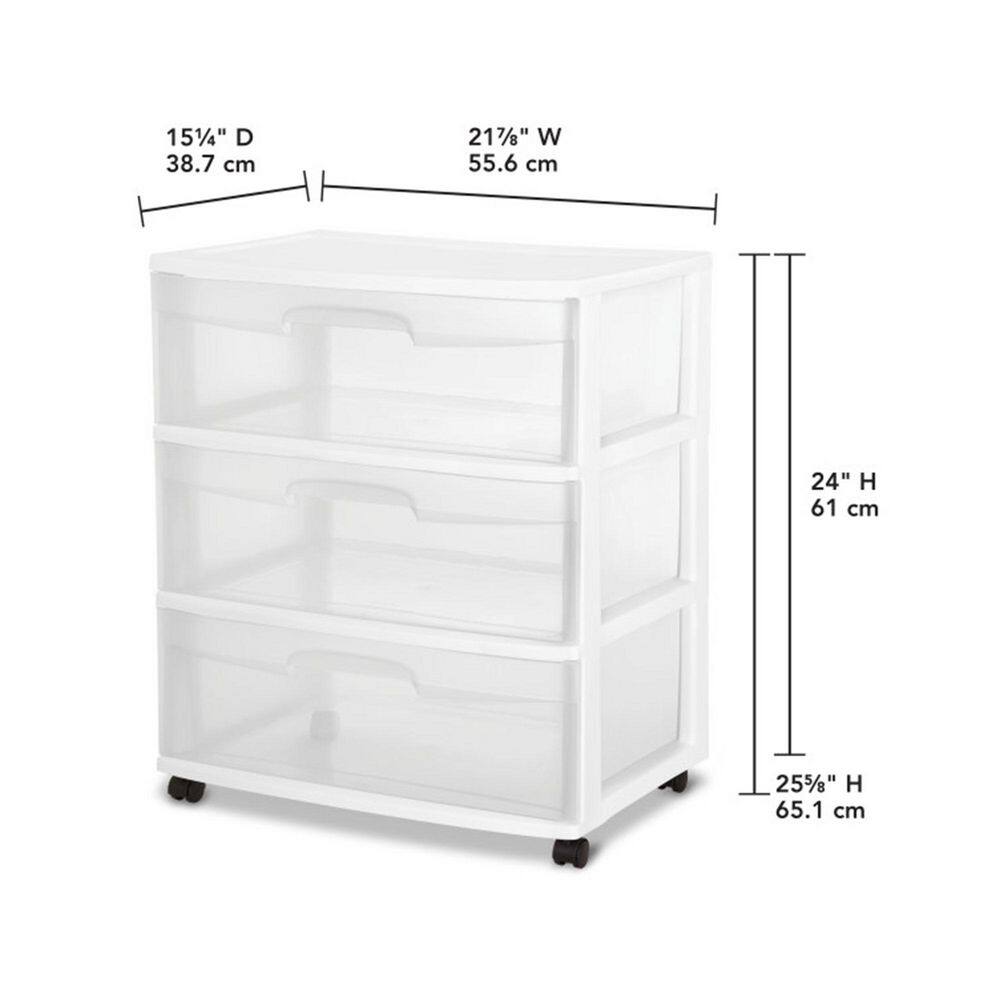 Sterilite 13.25 in. W x 7 in. H x 19.12 in. D Clear Stackable Pull-Out Plastic 3-Drawer Storage (3-Pack)