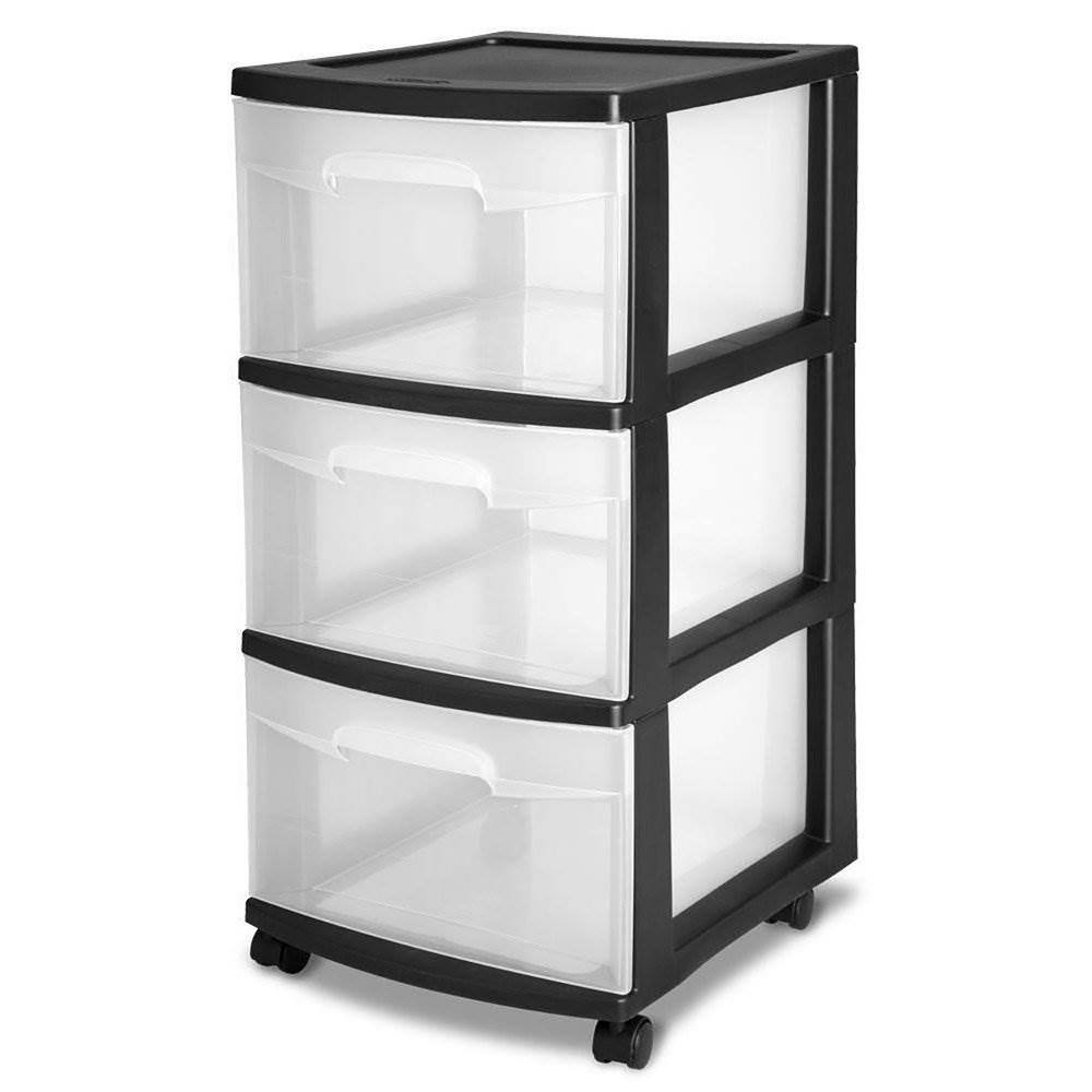 Sterilite 3-Drawer Storage Cart, Clear with Black Frame (4-Pack)