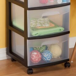 Sterilite 3-Drawer Storage Cart, Clear with Black Frame (4-Pack)