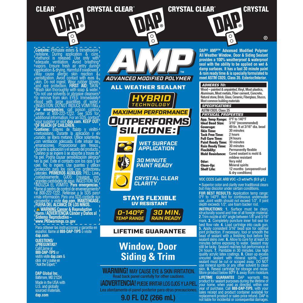DAP AMP Advanced Modified 9 oz. Crystal Clear Polymer All Weather Window, Door and Siding Sealant (12-Pack)