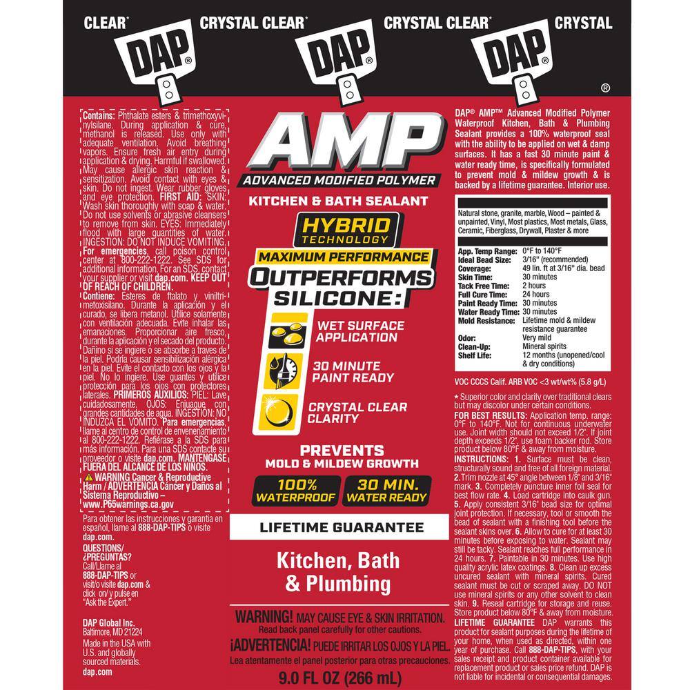DAP AMP Advanced Modified 9 oz. Crystal Clear Polymer Kitchen and Bathroom Sealant (12-Pack)