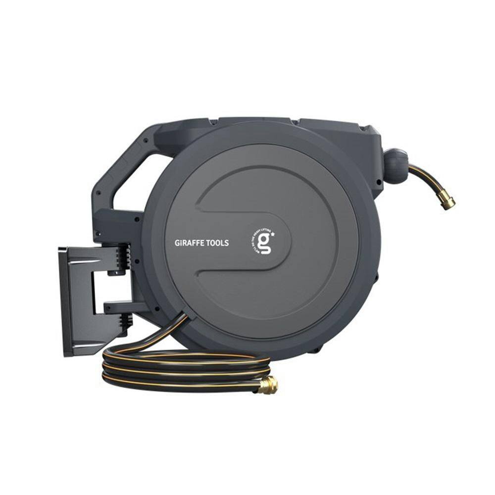 Giraffe Tools Garden Retractable Hose Reel-1/2 in.-78 ft. Wall Mounted, Dark Grey, Metal Bracket