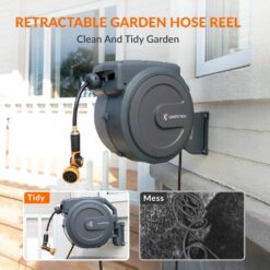 Giraffe Tools Garden Retractable Hose Reel-1/2 in.-78 ft. Wall Mounted, Dark Grey, Metal Bracket