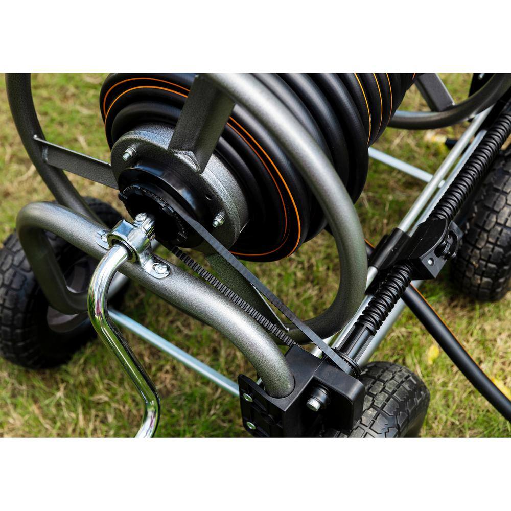 Giraffe Tools Heavy-Duty Industrial Hose Reel Cart with Wheels, 5/8 in. to 250 ft. Hose Capacity, Hose Guide Installed