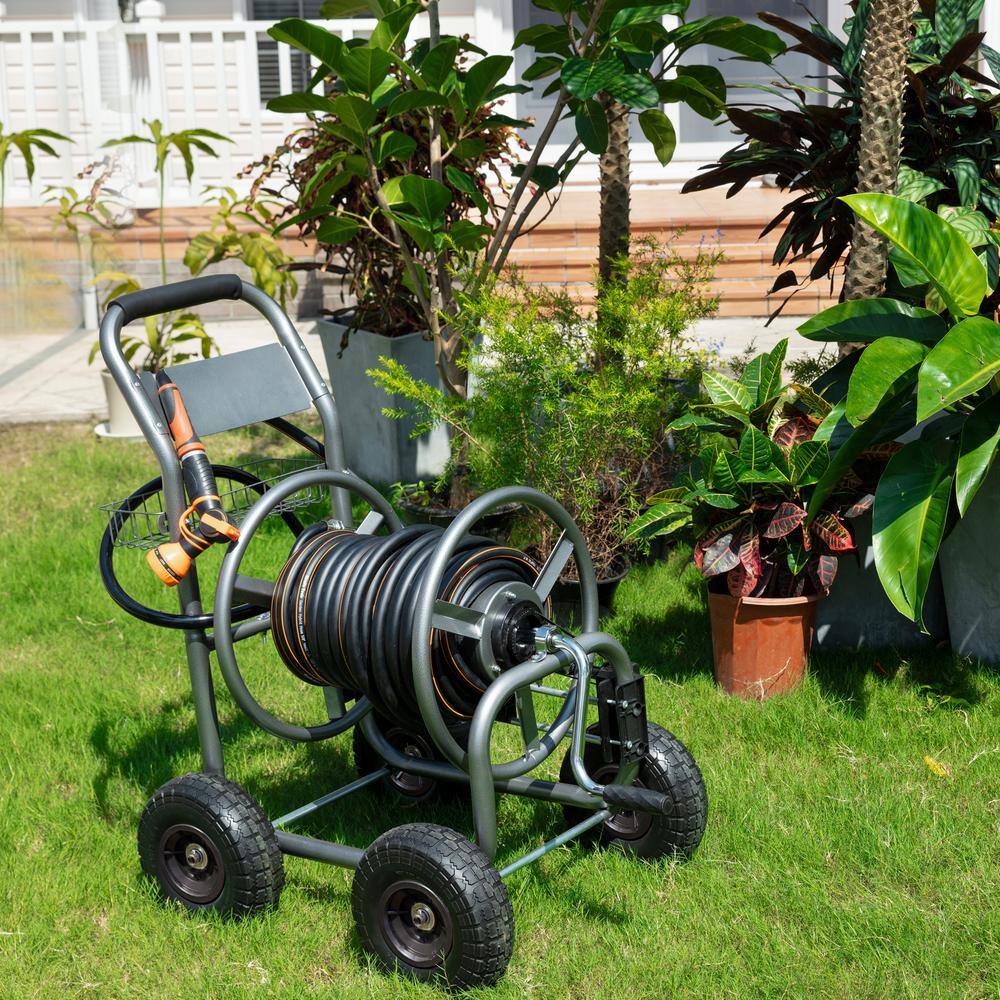 Giraffe Tools Heavy-Duty Industrial Hose Reel Cart with Wheels, 5/8 in. to 250 ft. Hose Capacity, Hose Guide Installed