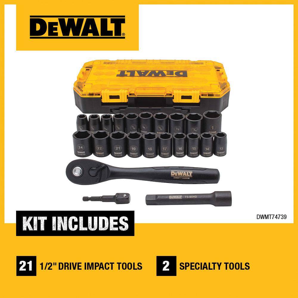 DEWALT 1/2 in. Drive SAE and Metric Socket Set with Ratchet (23-Piece)