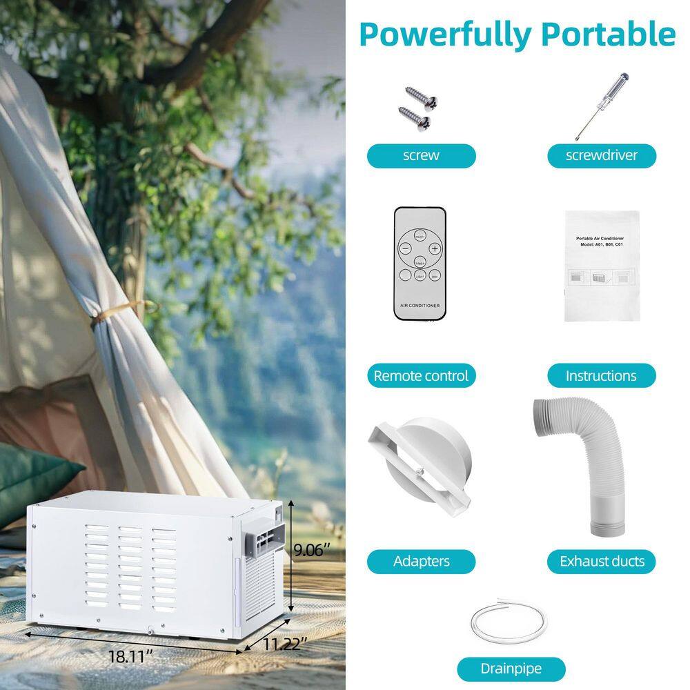 Edendirect 2,500 BTU Portable Air Conditioner Cools 45 sq.ft. with Dehumidifier and Remote for Camping, Fishing and RV in White
