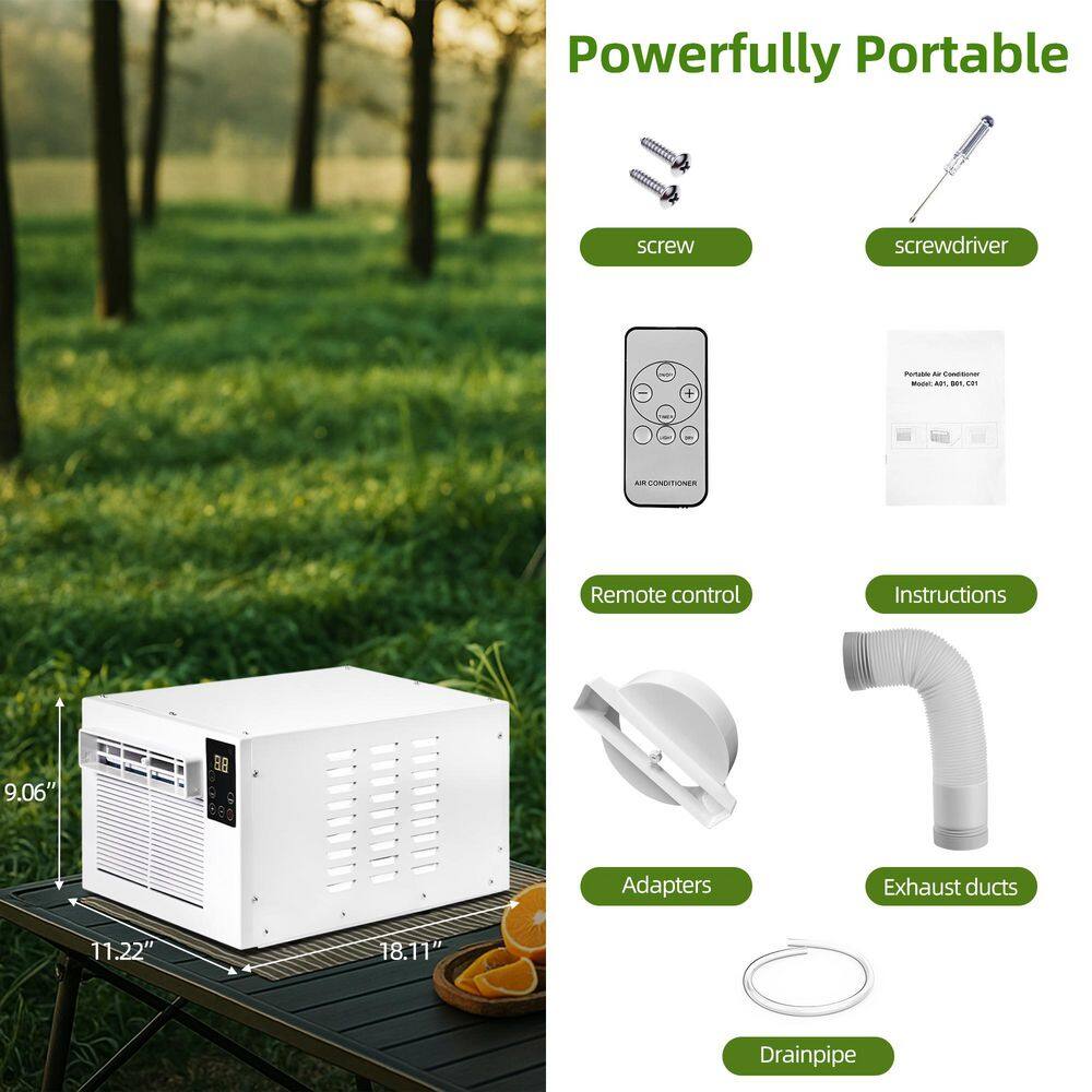 Edendirect 2,500 BTU Portable Air Conditioner Cools 45 Sq. Ft. with Dehumidifier and Remote for Pets, Fishing and Trucks in White