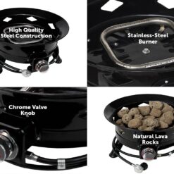 Flame King Outdoor Portable Propane Gas 24″ Fire Pit Bowl with Self Igniter Cover Carry Straps