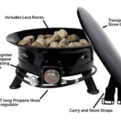 Flame King Outdoor Portable Propane Gas 24″ Fire Pit Bowl with Self Igniter Cover Carry Straps