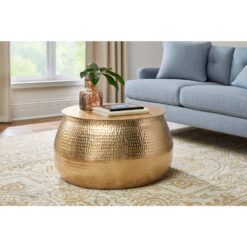 Home Decorators Collection Calluna 30 in. Gold Round Metal Coffee Table with Lift Top Storage