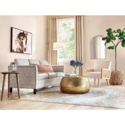 Home Decorators Collection Calluna 30 in. Gold Round Metal Coffee Table with Lift Top Storage