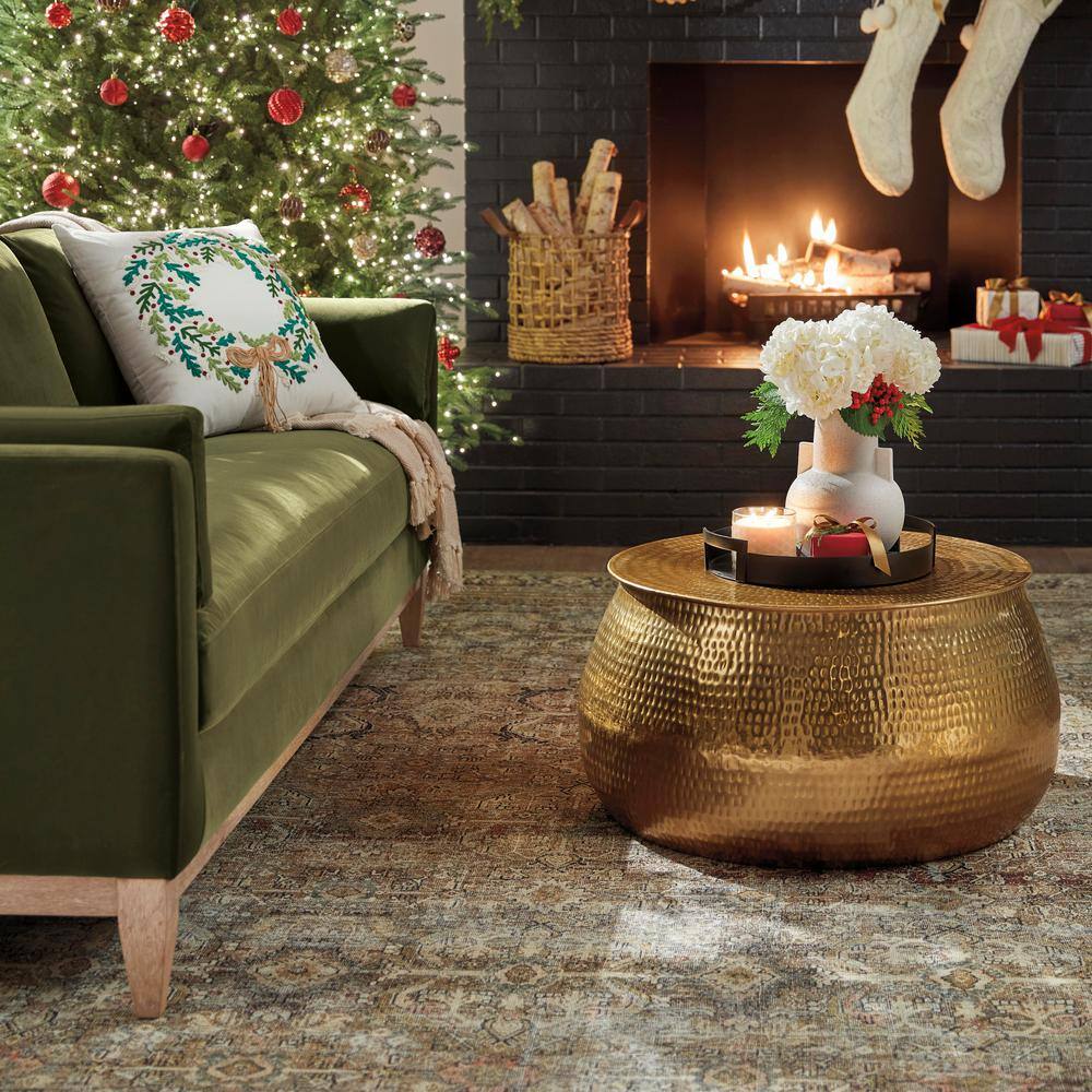 Home Decorators Collection Calluna 30 in. Gold Round Metal Coffee Table with Lift Top Storage