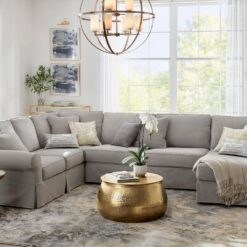 Home Decorators Collection Calluna 30 in. Gold Round Metal Coffee Table with Lift Top Storage