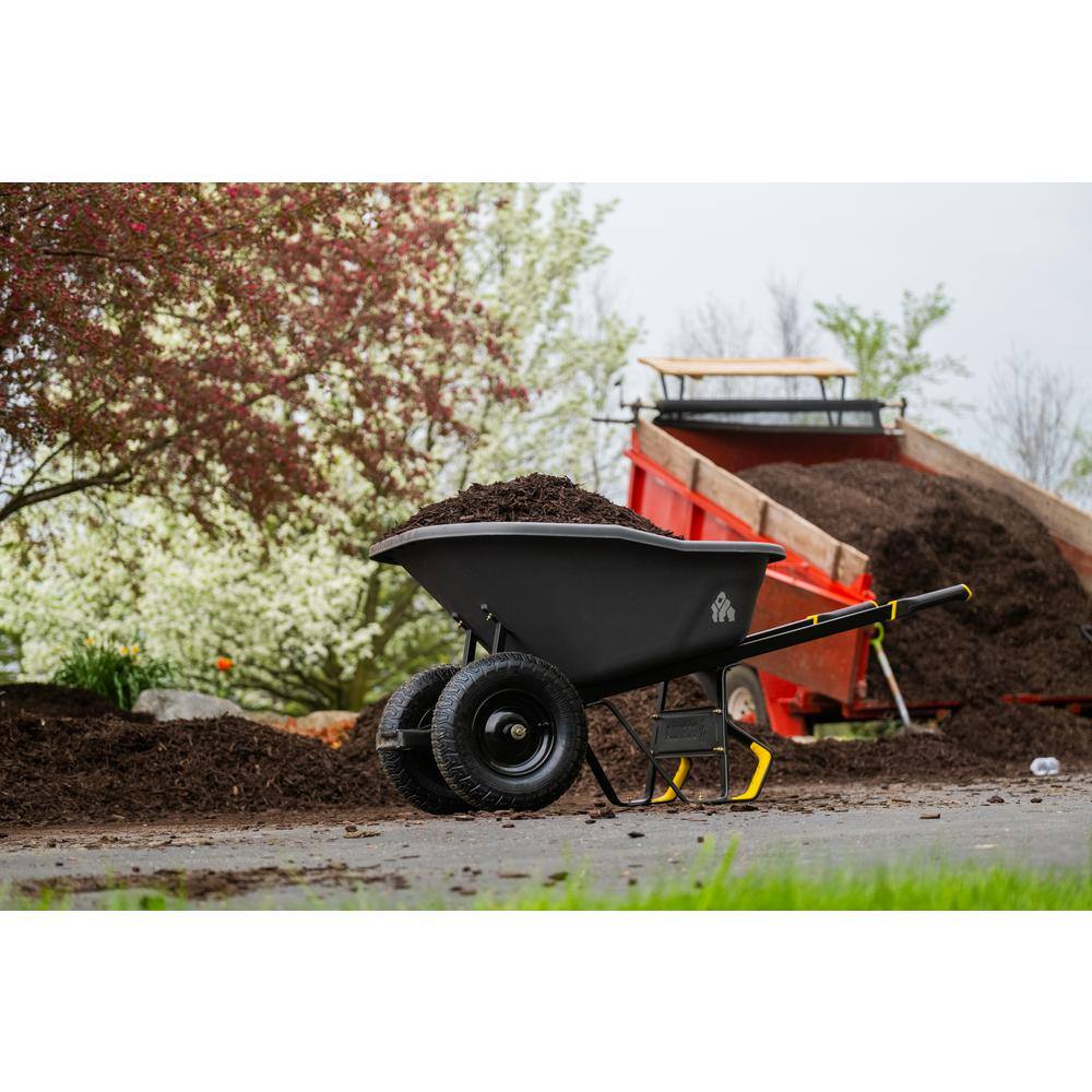 Gorilla 8 cu. ft. Dual-Wheel Wheelbarrow, Pro-Grade Poly Bucket, Steel Handles, Dual 16 in. Pneumatic Wheels, Easy-Dump Design