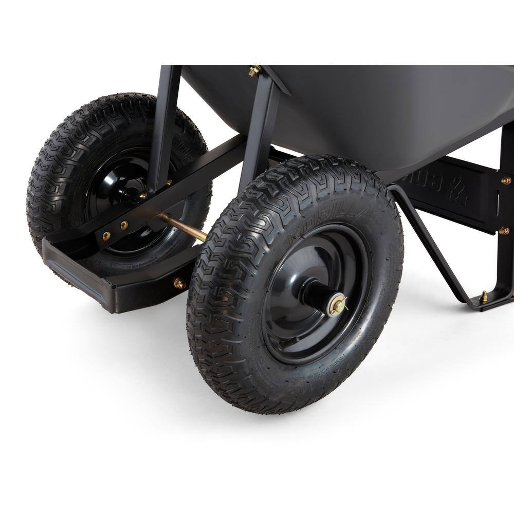 Gorilla 8 cu. ft. Dual-Wheel Wheelbarrow, Pro-Grade Poly Bucket, Steel Handles, Dual 16 in. Pneumatic Wheels, Easy-Dump Design