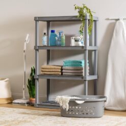 IRIS 4-Tier Large Plastic Garage Storage Shelving Unit, Gray (18 W x 56 H x 36 D)