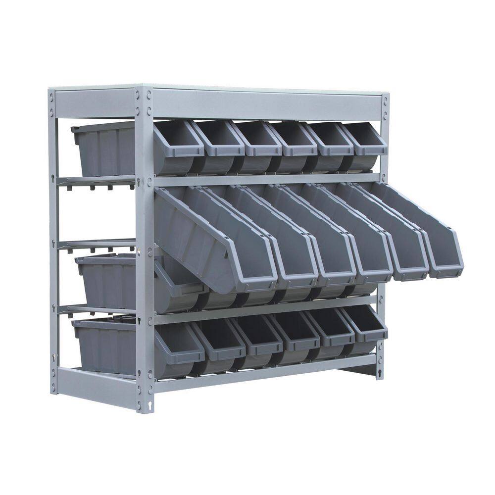 KING'S RACK Gray 4-Tier Botless Bin Storage System Garage Storage Rack (24 Plastic Bins in 4 Tier)