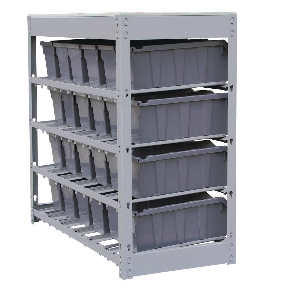 KING'S RACK Gray 4-Tier Botless Bin Storage System Garage Storage Rack (24 Plastic Bins in 4 Tier)