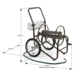 LIBERTY GARDEN 300 ft. Gray Steel 2 Wheel Hose Cart Garden Hose Reel