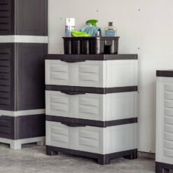 Sunnydaze Heavy-Duty 23.25 in. W x 29.5 in. H x 14 in. D Gray Stackable Pull-Out Polypropylene 3-Drawer Storage Cabinet