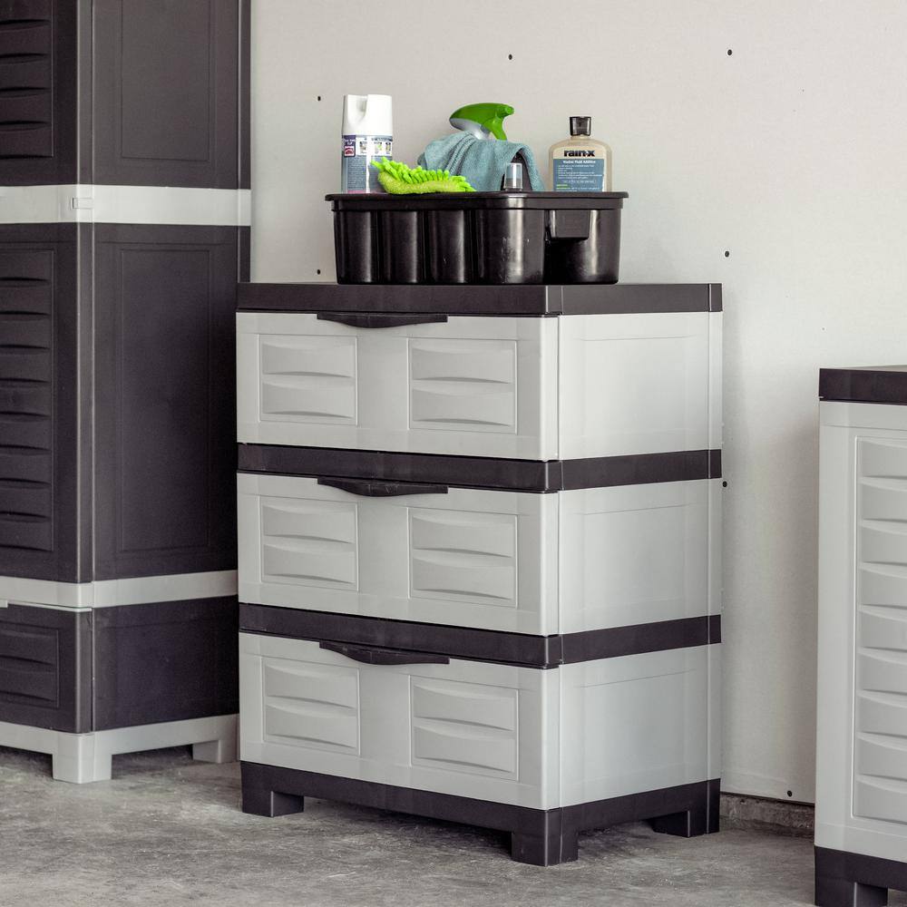 Sunnydaze Heavy-Duty 23.25 in. W x 29.5 in. H x 14 in. D Gray Stackable Pull-Out Polypropylene 3-Drawer Storage Cabinet
