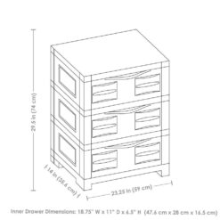 Sunnydaze Heavy-Duty 23.25 in. W x 29.5 in. H x 14 in. D Gray Stackable Pull-Out Polypropylene 3-Drawer Storage Cabinet